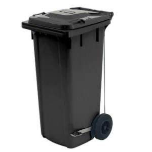 صندوق نفايات بلاستيك HDPE بدعسة سعة 120 لتر مقاس 54×44.5×90 سم لون أسود | مصنع الفريدي للصناعات البلاستيكية