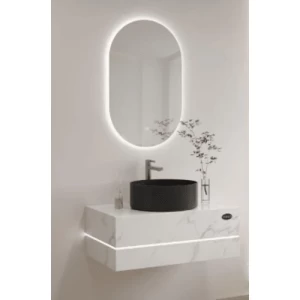Ceramic Artificial Marble Wash Basin Raised 80×50×25 cm White with LED Mirrors | Albayt Alaniq Sanitary Tools