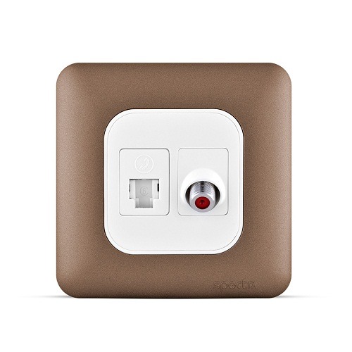 RJ11 6P6C + Angular Satellite Socket 7x7cm, Copper Color | Spectra