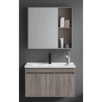 Washbasin Basin With Wooden Cabinet And Pharmacy With Mirror Size 60 cm, Light Woody