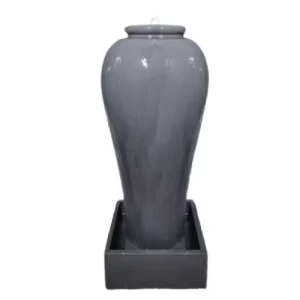 نافورة سيراميك للزينة رمادي، مقاس 135 × 60 × 60 سم، بإضاءة علوية | مؤسسة زهرة الريان