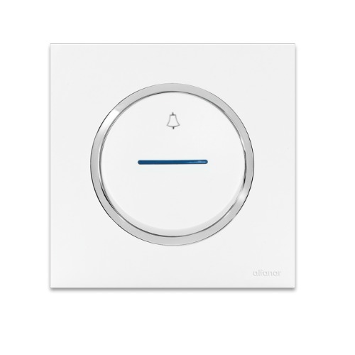 Bell Push Switch 1 Gang 10 Amp 7x7 cm White with Chrome Ring | Al Fanar