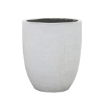 أصيص نبات دائري، أسمنتي خرساني، أبيض اللون، عرض 52 سم، ارتفاع 44 سم.