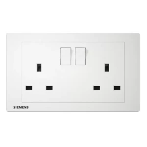 فيش مزدوج 13 امبير مع مفتاح تشغيل 86×146×30 مم، ابيض، 250 فولت | Siemens (Delta Relfa)