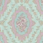 Italian Wall Decoration, Size 10m x 0.73m, Light Green with Pink, Model 27001