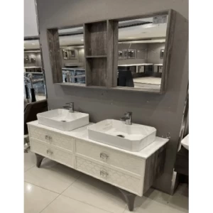 Two Basins Ceramic Marble Top Wash Basin 140 cm, White | Al Muhaidib Sanitary and Ceramic