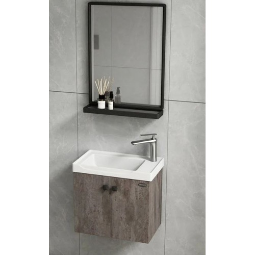 Small Wooden Washbasin 50×30 cm with Mirrors and Shelf | Albayt Alaniq Sanitary Tools