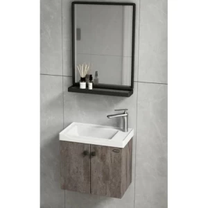 Small Wooden Washbasin 50×30 cm with Mirrors and Shelf | Albayt Alaniq Sanitary Tools