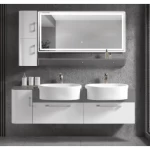 Bathroom Washbasin with Two basin Mirror, Grey Color Size 160 cm
