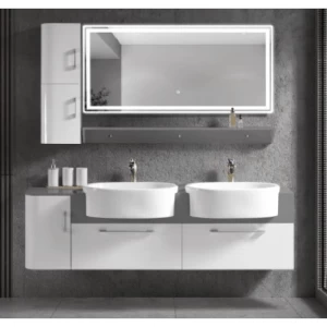 Bathroom Washbasin with Two Basin Mirror 160 cm, Grey Color | Al Muhaidib Sanitary and Ceramic
