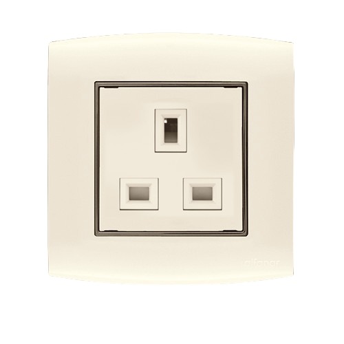 Electrical Switch Socket 1g 13 Amp Omnia 7x7 cm Beige with Black Ring | Al Fanar