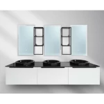 3 Porcelain Basins Bathroom Wooden Washbasin, with LED Mirror, Plywood Model, Size 180 cm