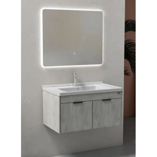 Modern Wooden Bathroom Washbasin 80 cm Width, 48 cm Depth with LED Mirror | Albayt Alaniq Sanitary Tools