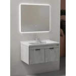 Modern Wooden Bathroom Washbasin with LED Mirror, Width 80 cm, Depth 48 cm
