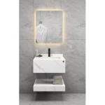 Artificial Marble Normal Basin with LED Mirror 60 cm, White With Lead Veins