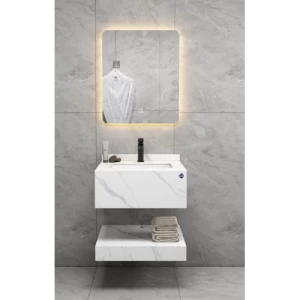 Artificial Marble Normal Basin 60 cm with LED Mirror White With Lead Veins | Algafary Sanitary ware