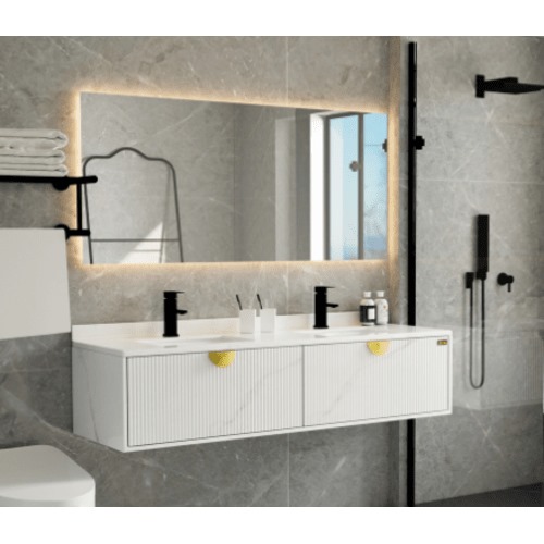 Bathroom Wash Basin 2 Basins 150×51×30 cm with LED Mirror | Algafary Sanitary ware