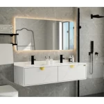 Bathroom Wash Basin with 2 basin and LED Mirror, Dimensions 150×51×30 cm