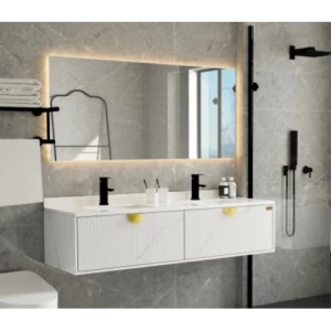 Bathroom Wash Basin 2 Basins 150×51×30 cm with LED Mirror | Algafary Sanitary ware