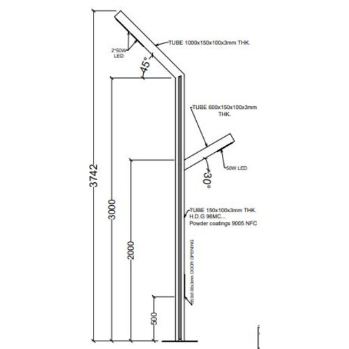 Garden Lighting Pole 3.742 m Length, 400x400 mm Base, 50 Watts | 