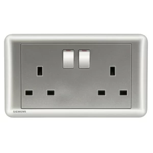 فيش كهرباء مزدوج 13 امبير مع مفتاح تشغيل ومؤشر 86×146مم، فضي داكن | Siemens (Delta Seata)