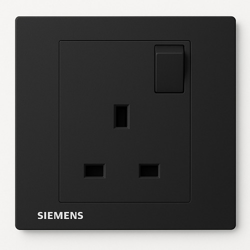 فيش مفرد 13 امبير مع مفتاح تشغيل ومؤشر 86×86 مم، رمادي داكن، 250 فولت | Siemens (دلتا ريلفا)