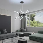 نجف مودرن معدن أسود مع 16 لمبة ليد، ارتفاع 50 سم، قطر 70 سم