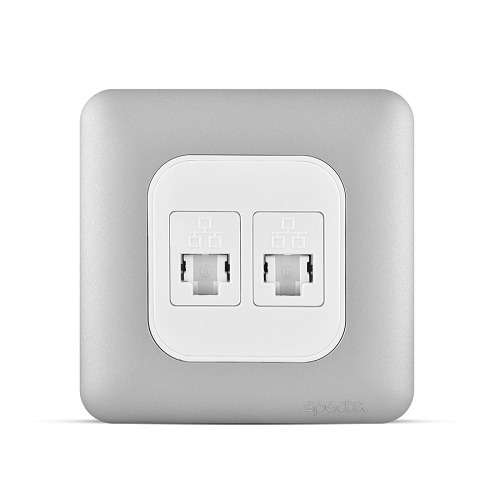 Computer Socket with Shutter 2 Gang 7x7 cm Light Silver | Spectra