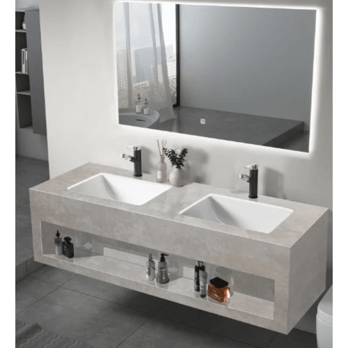 Artificial Marble Decorative Sink Two Basins 150 cm Matte Grey | Al Muhaidib Sanitary and Ceramic