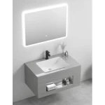 Artificial Marble with Shelf and LED Mirror, Size 80 cm