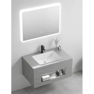 Artificial Marble Wash Basin with Shelf and LED Mirror, Size 80 cm | Albayt Alaniq Sanitary Tools