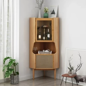Natural Corner Cabinet 2 Door with Rattan, 150x50x50 cm | Revvvd