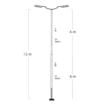 Aluminum lighting pole, length 12 m, thickness 4 mm, base 40 mm