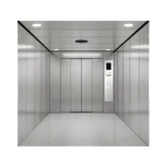 Freight elevator with machine room, 1000 KG capacity, 0.5 m/s speed, stainless steel design with center-opening double-folded door