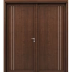Premium Dual Door Made of Natural Wood, Dark Brown, Size 220 × 235 cm, 6 cm Thickness, Model M02