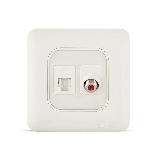 RJ11 6P6C + Angular Satellite Socket 7x7 cm, White | Spectra