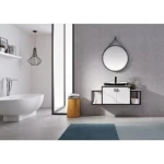 كابينه خشبية مع حوض مغسلة ومرآة، مقاس 120 سم، لون أبيض