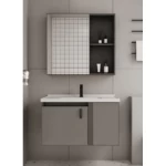 Aluminum Decorative Sink Wall Hung size 60 cm, with Mirrored Medicine Cabinet, Lead Marble Color