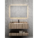 Artificial Marble WashBasin Size 100 cm, Normal Basin with LED Mirror, Wooden Color