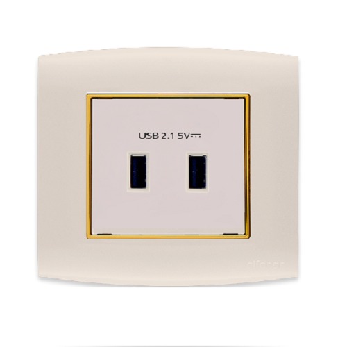 فيش شاحن USB مزدوج 2.1 أمبير 7x7 سم ذهبى بحلقة ذهبى | شركة الفنار