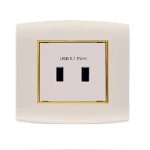 فيش شاحن USB مزدوج 2.1 أمبير الفنار موديل أمنية المقاس  7x7 اللون ذهبى بحلقة ذهبى